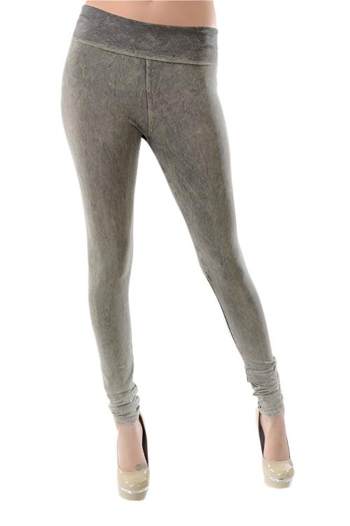 T-Party Fold Over Mineral Wash Legging CJ72219 - Black - front view