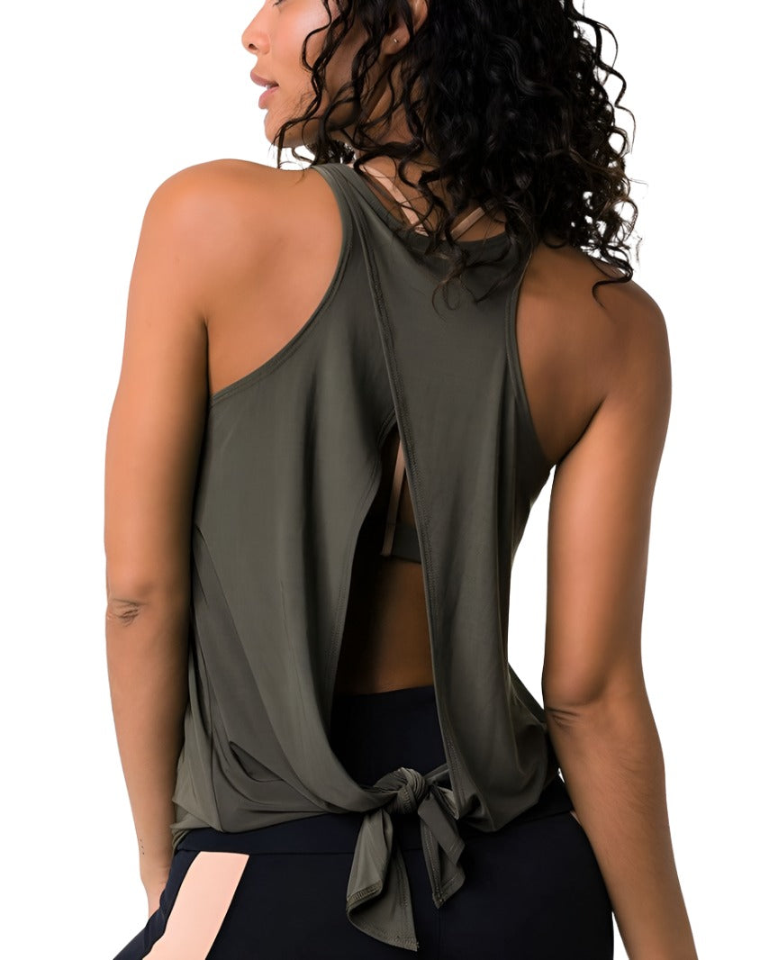 Onzie Hot Yoga 3109 Tie Back Tank S-M-L - Sepia - rear view