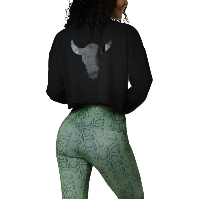 Onzie Cropped Crew Neck Sweatshirt 3753 Steer Head - black - rear view