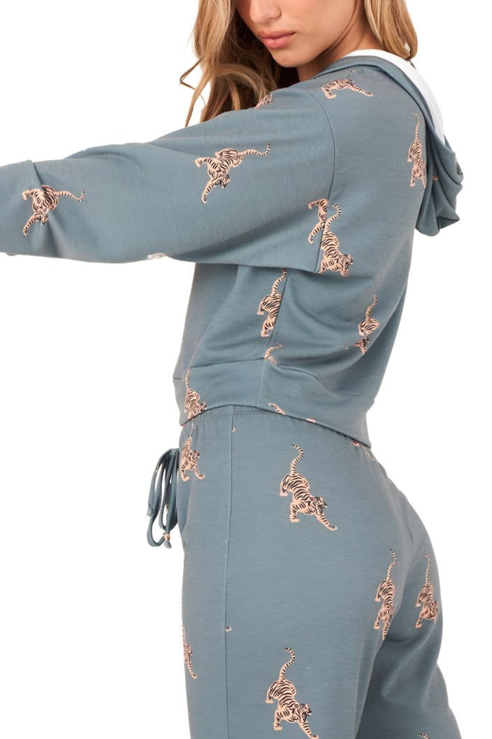 Onzie Flow Weekend French Terry Crop Hoodie 3815 - Pale Cacti Tiger