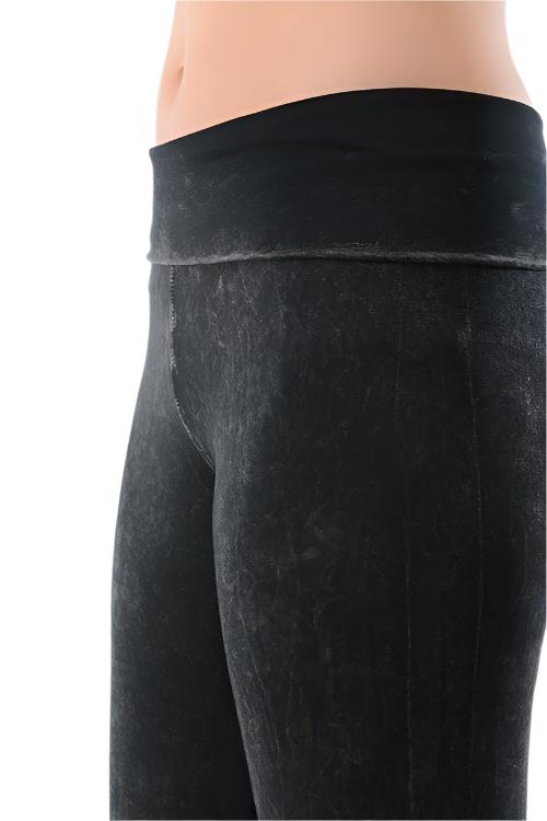 T-Party Fold Over Mineral Wash Legging CJ72219 - Black - side view