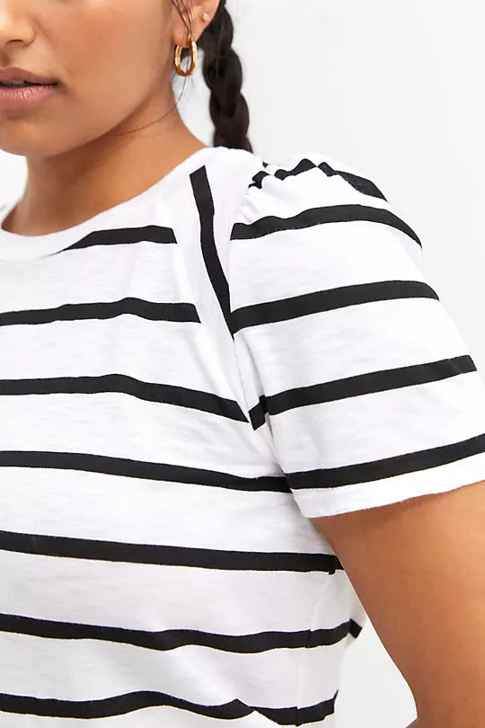 TLA Petite Stripe Puff Sleeve Tee - Black and White Stripes - Rear View