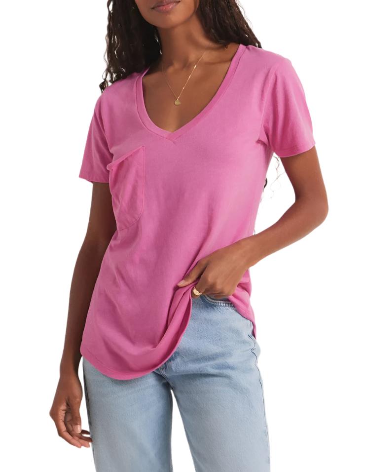 Z Supply V Neck Pocket Tee - Heartbreaker Pink - Front View