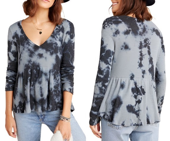 TLA Tie Dye Peplum Long Sleeve - Black TieDye