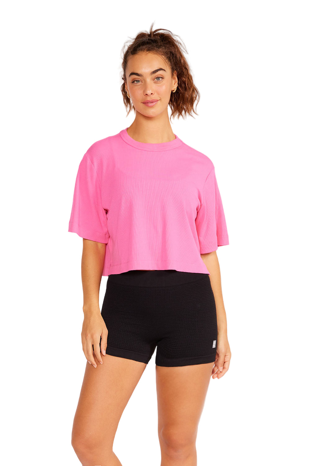 Cream Yoga Karen short-sleeve crop tee - Barbie Pink - Front View