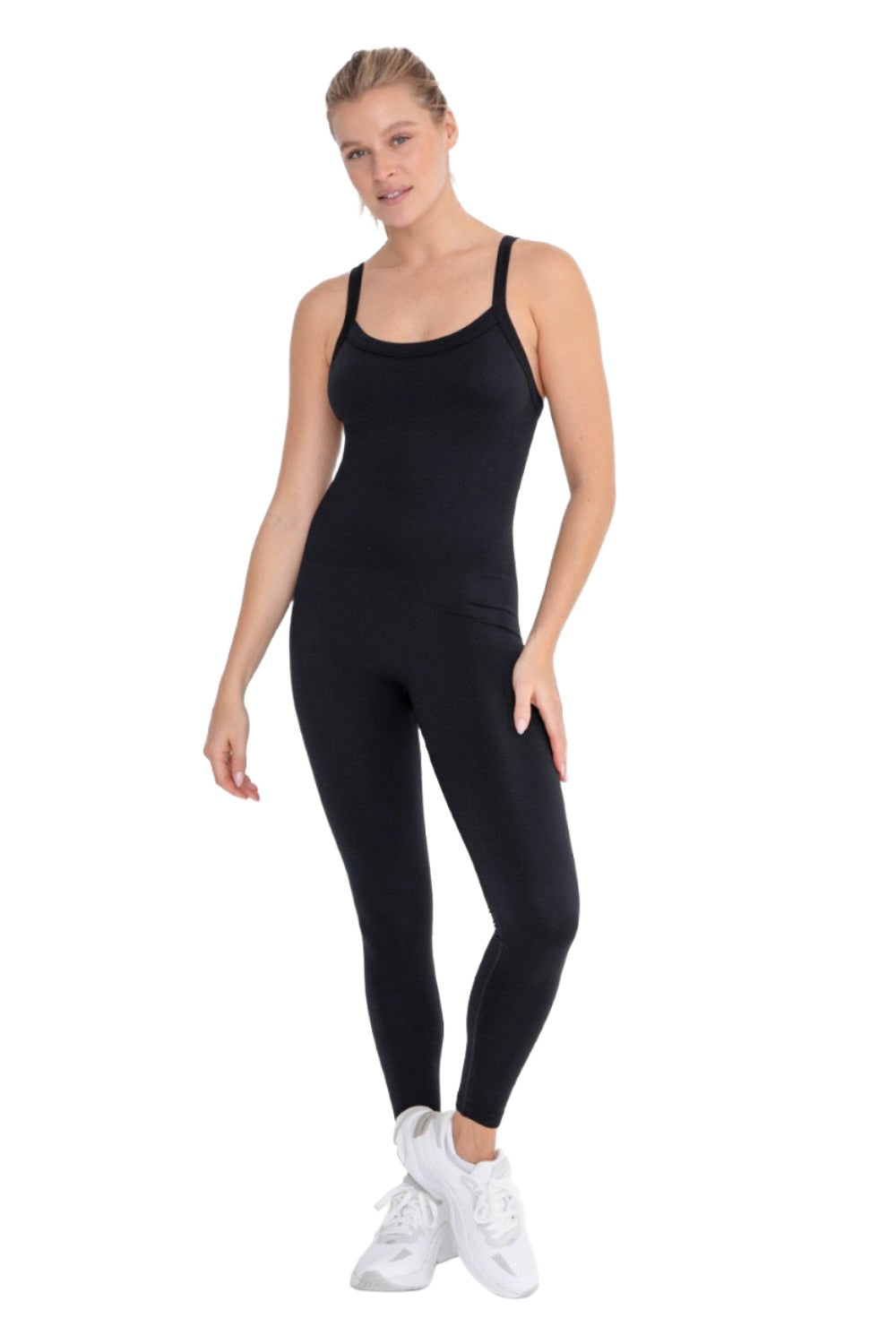 Mono B Full Length Seamless Unitard Micro Ribbed KP11850 - Black - Front Full View2