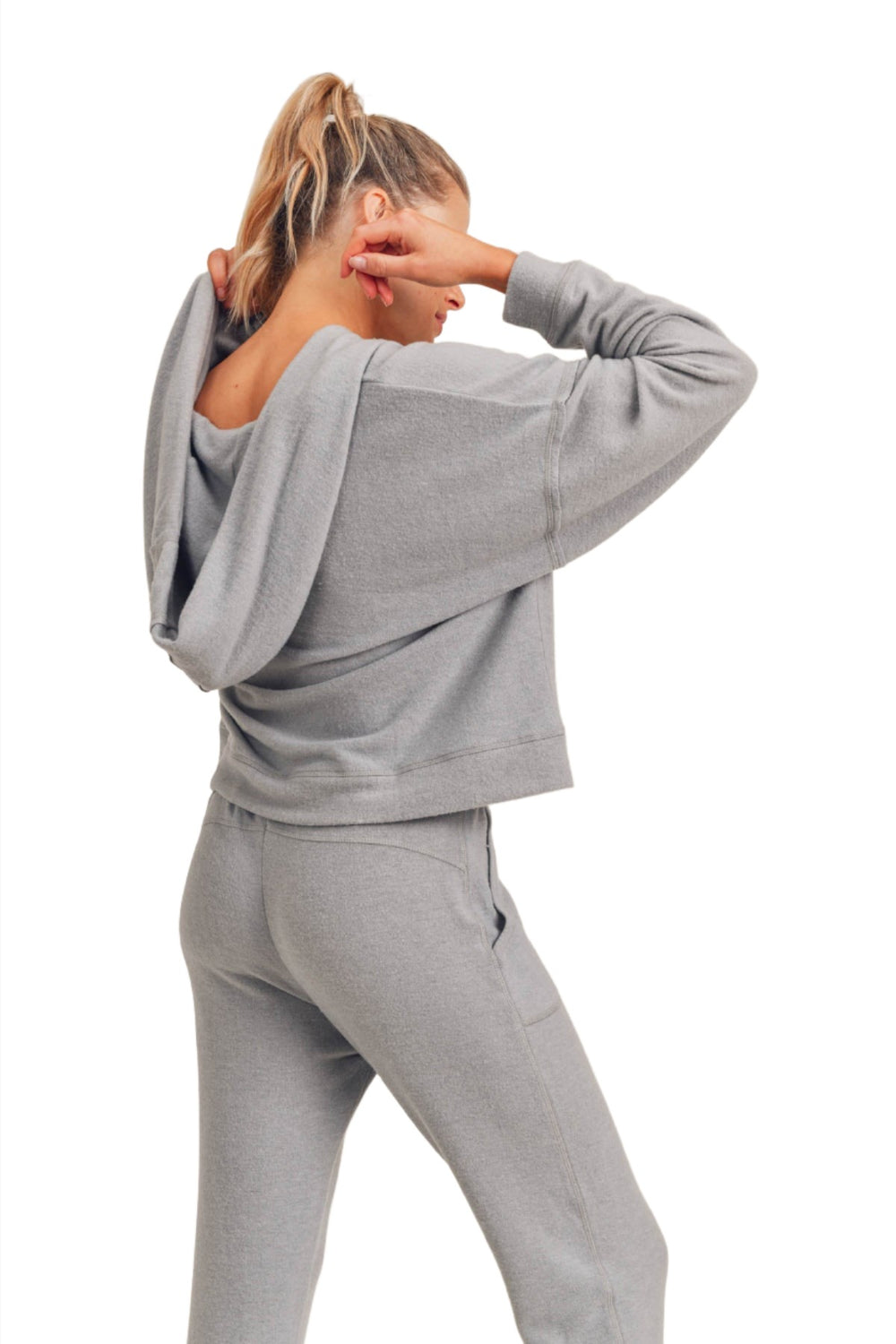 Mono B Hacci V-Neck Hoodie KT-A0732 - Grey - Back Side View