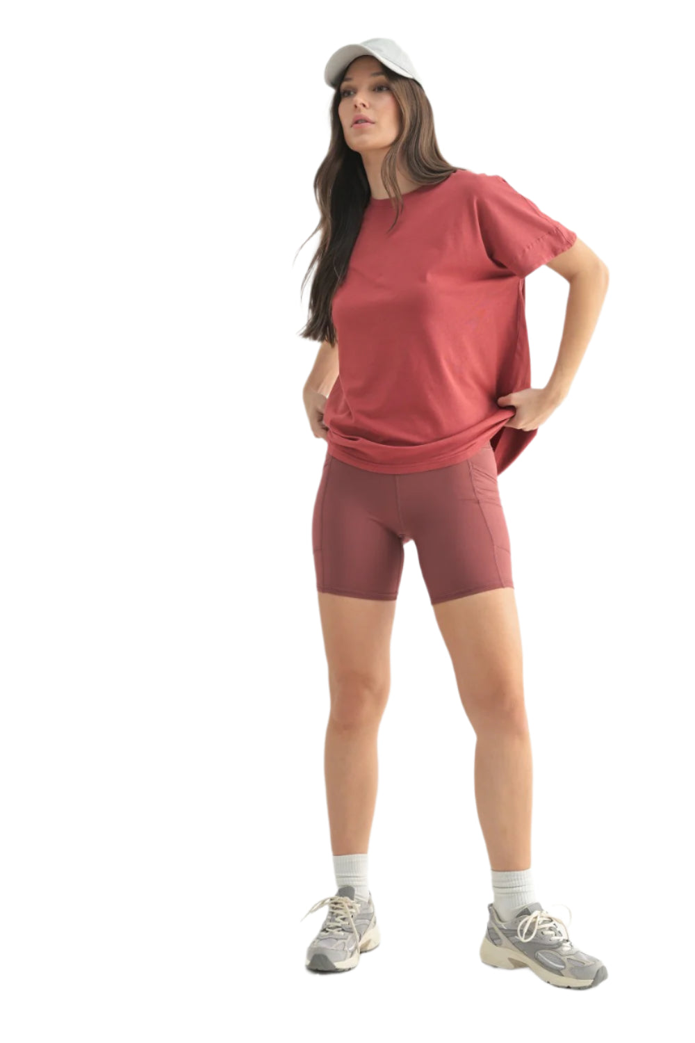 Mono B Shoreline Pima Cotton Slouchy Tee - Red Pear - Front Full View