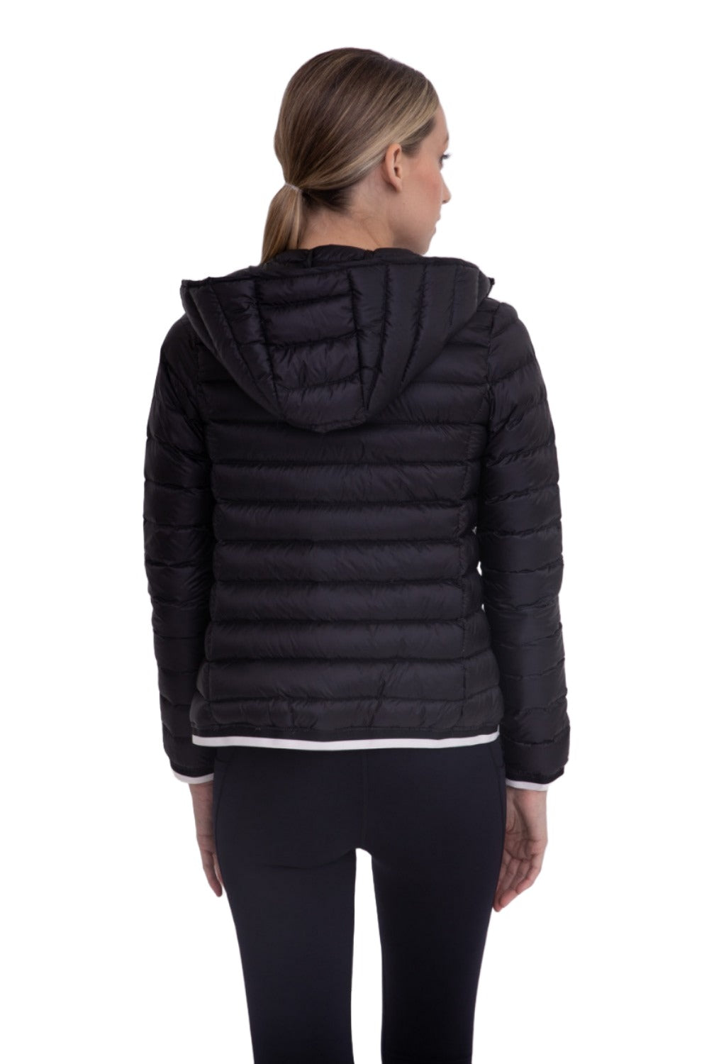 Mono B Padded Puffer Jacket with Hood SB041 - Black - Back View