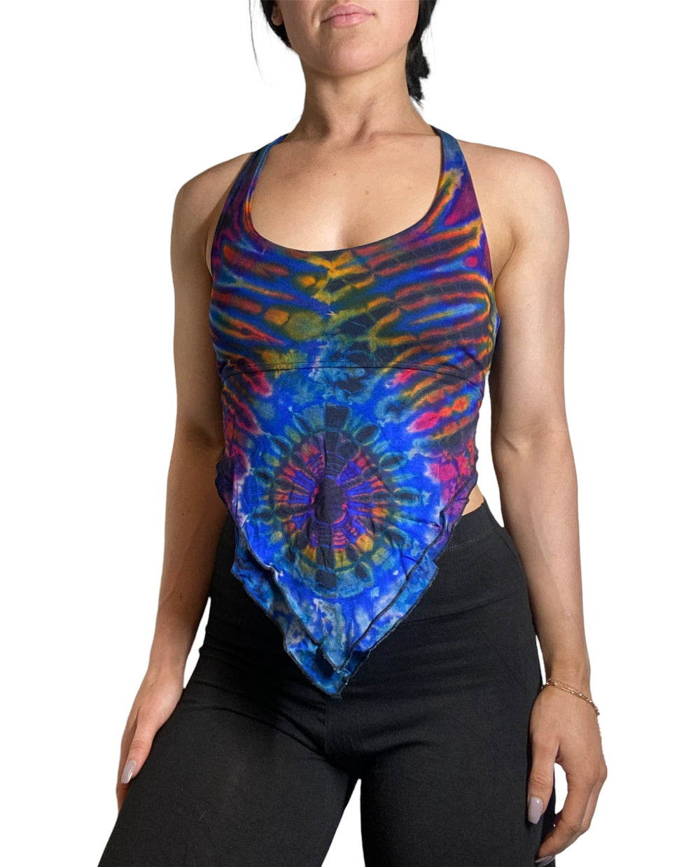 Kathmandu Tie Dye Criss Cross Tank - Navy - Front View