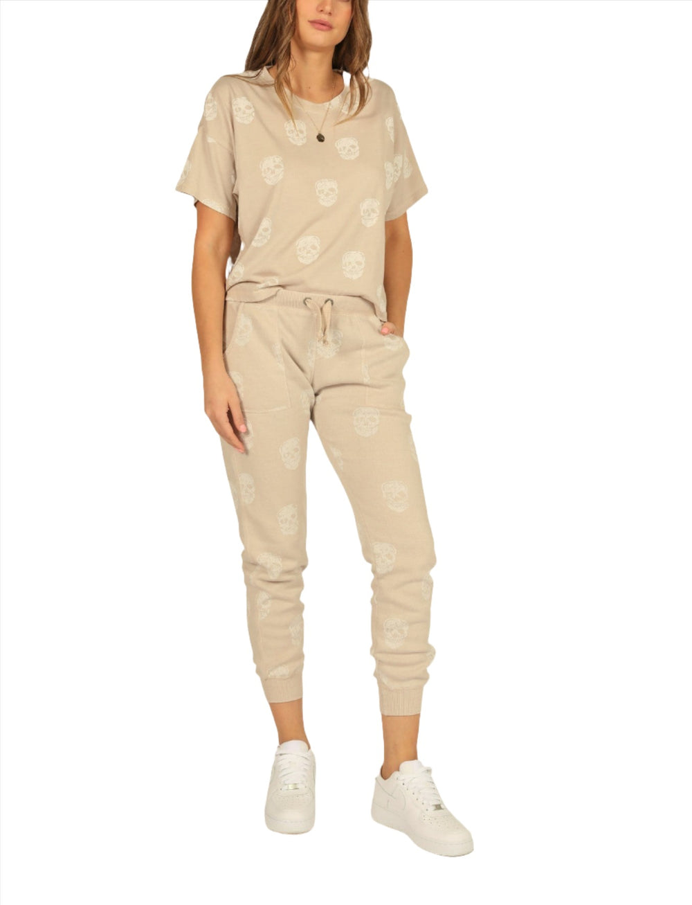 Vintage Havana Tan Skull Boxy Crop Tee VH9407 - front alt view