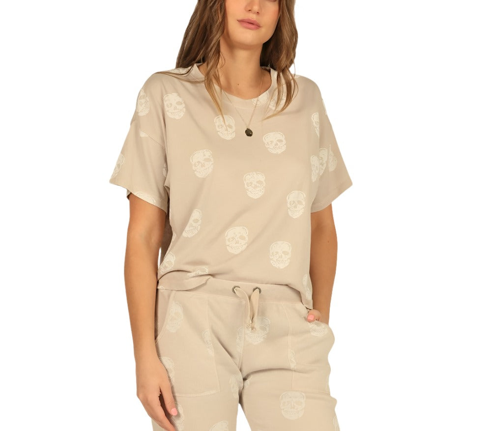 Vintage Havana Tan Skull Boxy Crop Tee VH9407 - front view