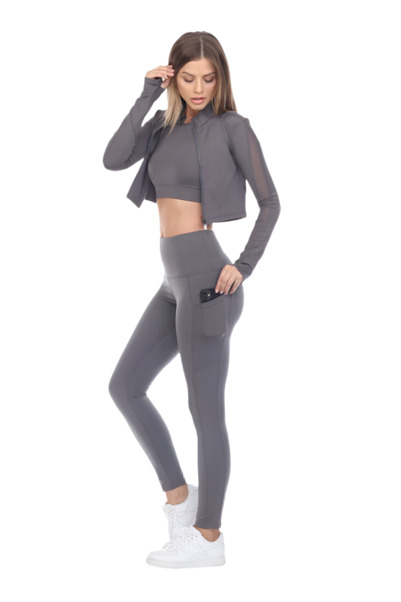 Fitwear Thumbs Up Crop Jacket - Charcoal - Side Full View